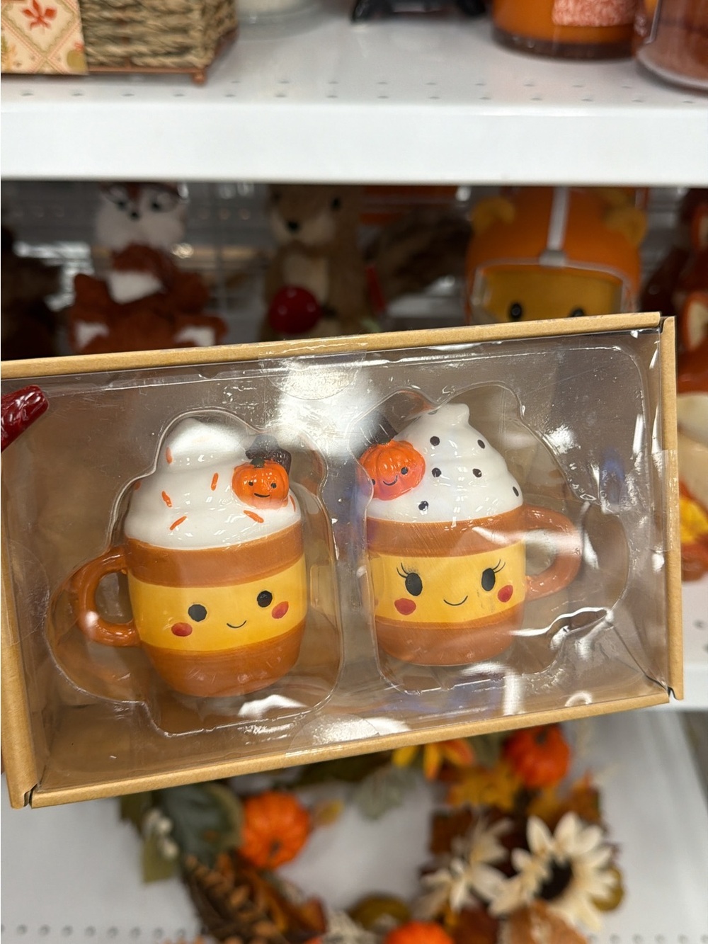 Autumn Smiley Mug Salt & Pepper Shakers - Orange & White